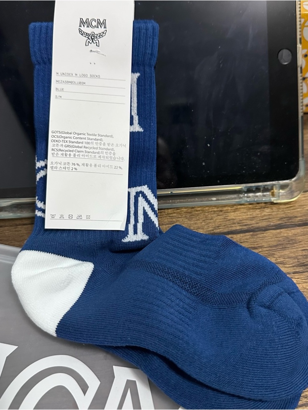 MCM BLUE MONOGRAM PRINT COTTON SOCKS s/m - Picture 3 of 4